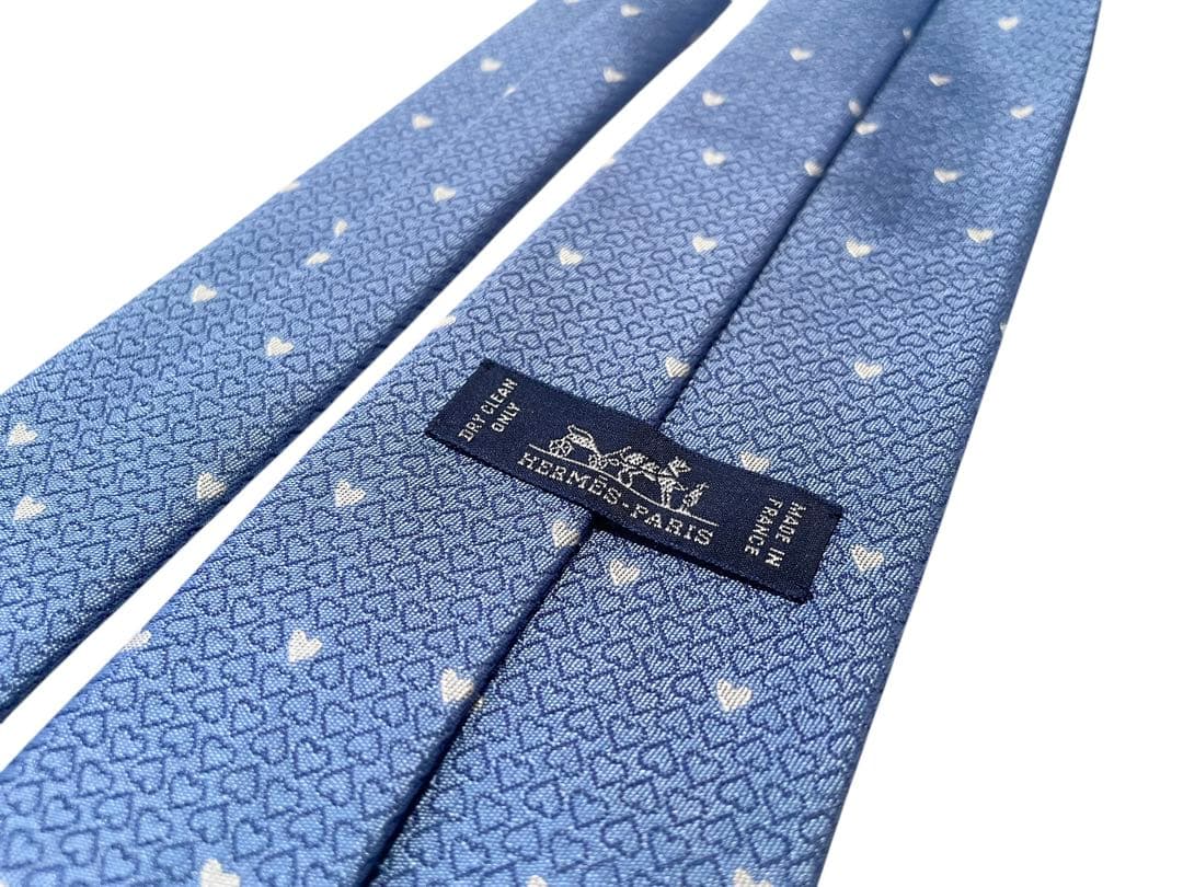 【美品】エルメス ネクタイ ブルー ハート柄 お洒落 ハイブランド
