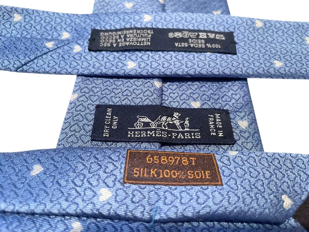【美品】エルメス ネクタイ ブルー ハート柄 お洒落 ハイブランド