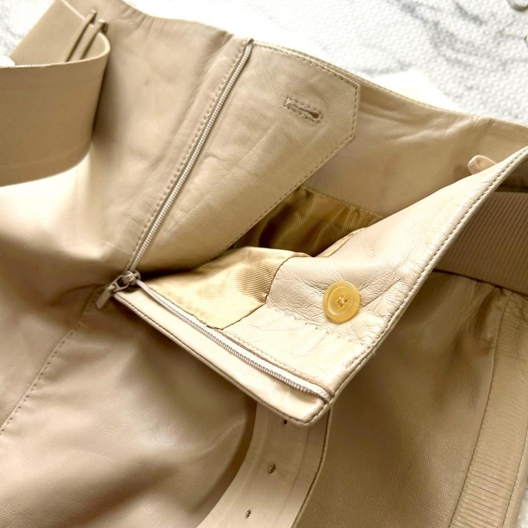 未使用タグ付け◎GUCCI グッチ ラムレザー スカート ベルト付き ベージュ