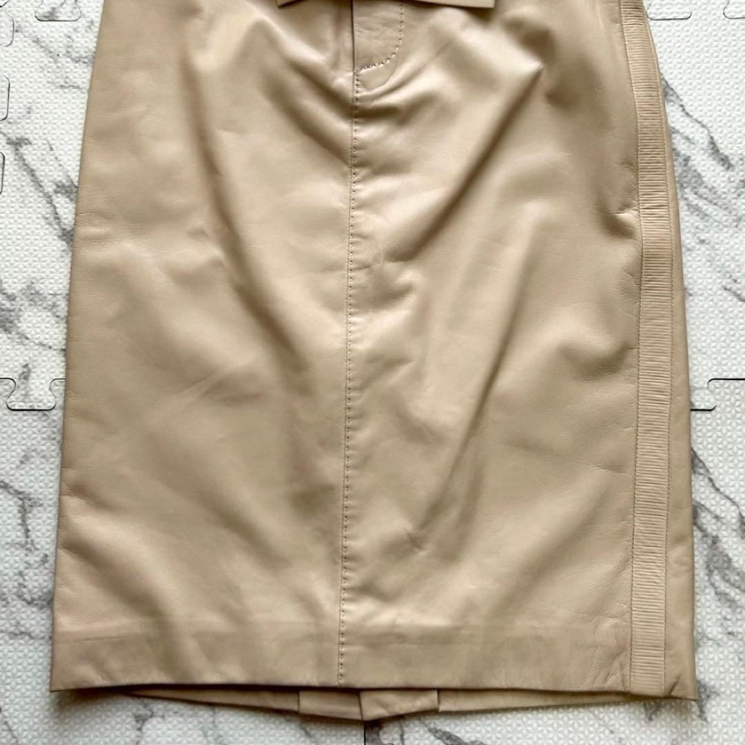未使用タグ付け◎GUCCI グッチ ラムレザー スカート ベルト付き ベージュ