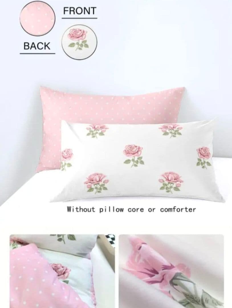 新品★綿100%白ピンク薔薇ピンク水玉ダブル掛け布団カバー枕カバー２枚3枚セット