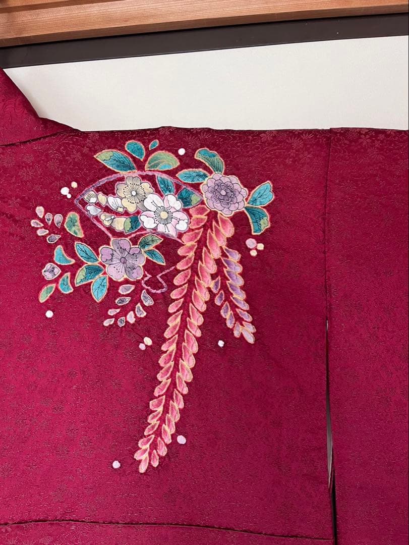 【正絹 振袖】美品✨ えんじ系　花柄　金彩