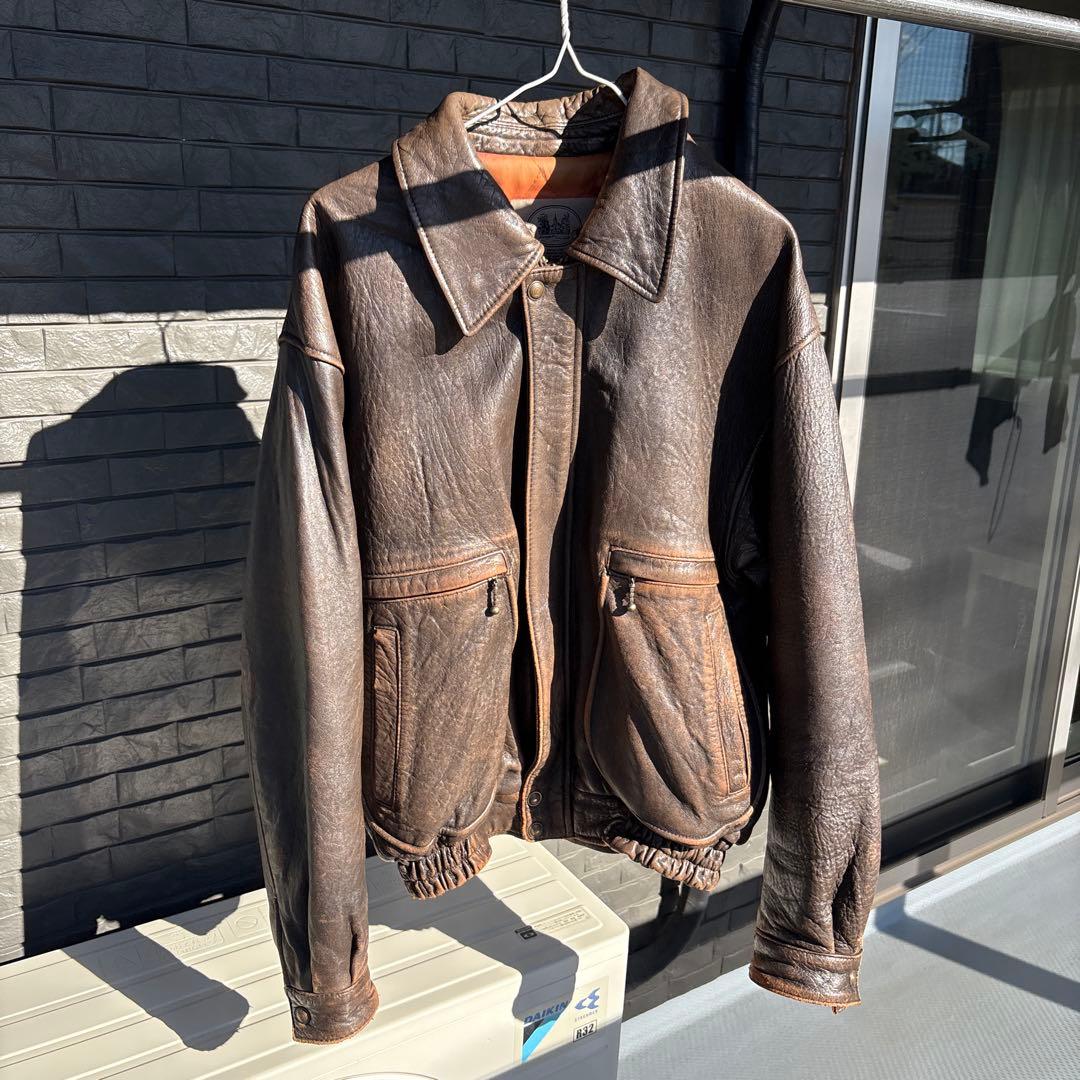 80s A-2 ラムレザー　ボンバージャケット　短丈　茶心