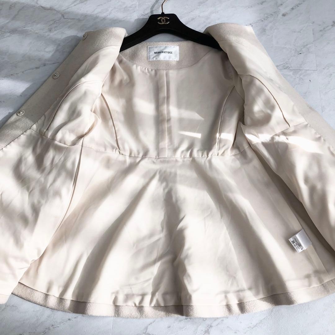 2024AW❤️ フェイクファースリーブペプラムコート　NNB 袖ファー　M