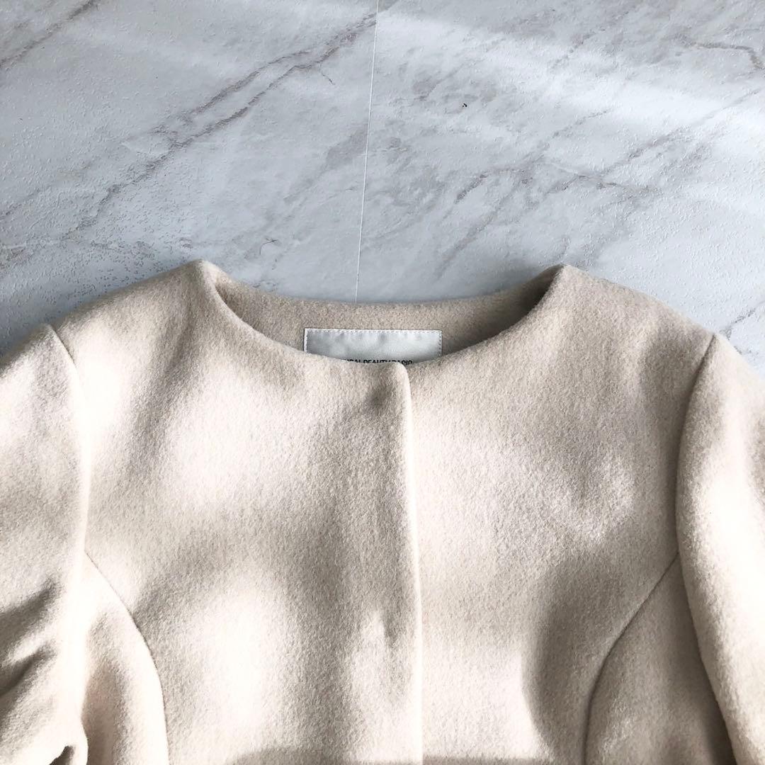 2024AW❤️ フェイクファースリーブペプラムコート　NNB 袖ファー　M