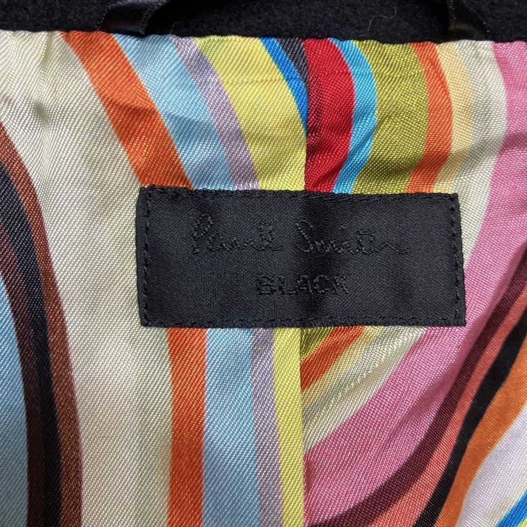 極美品ポールスミスブラック トレンチコートカシミヤ混 マルチストライプ 黒色 L