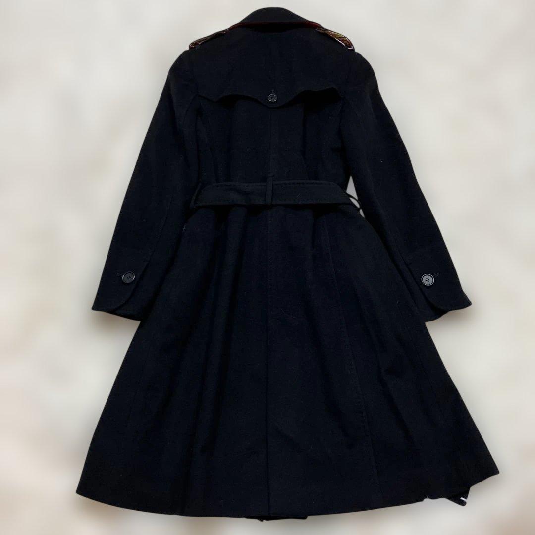 極美品ポールスミスブラック トレンチコートカシミヤ混 マルチストライプ 黒色 L