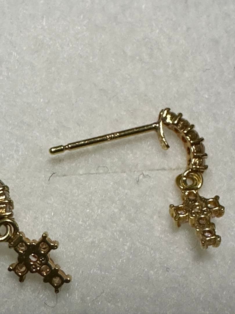ダイヤ 0.05ct クロス 十字架 ピアス 18金 イエロー ピンク ゴールド