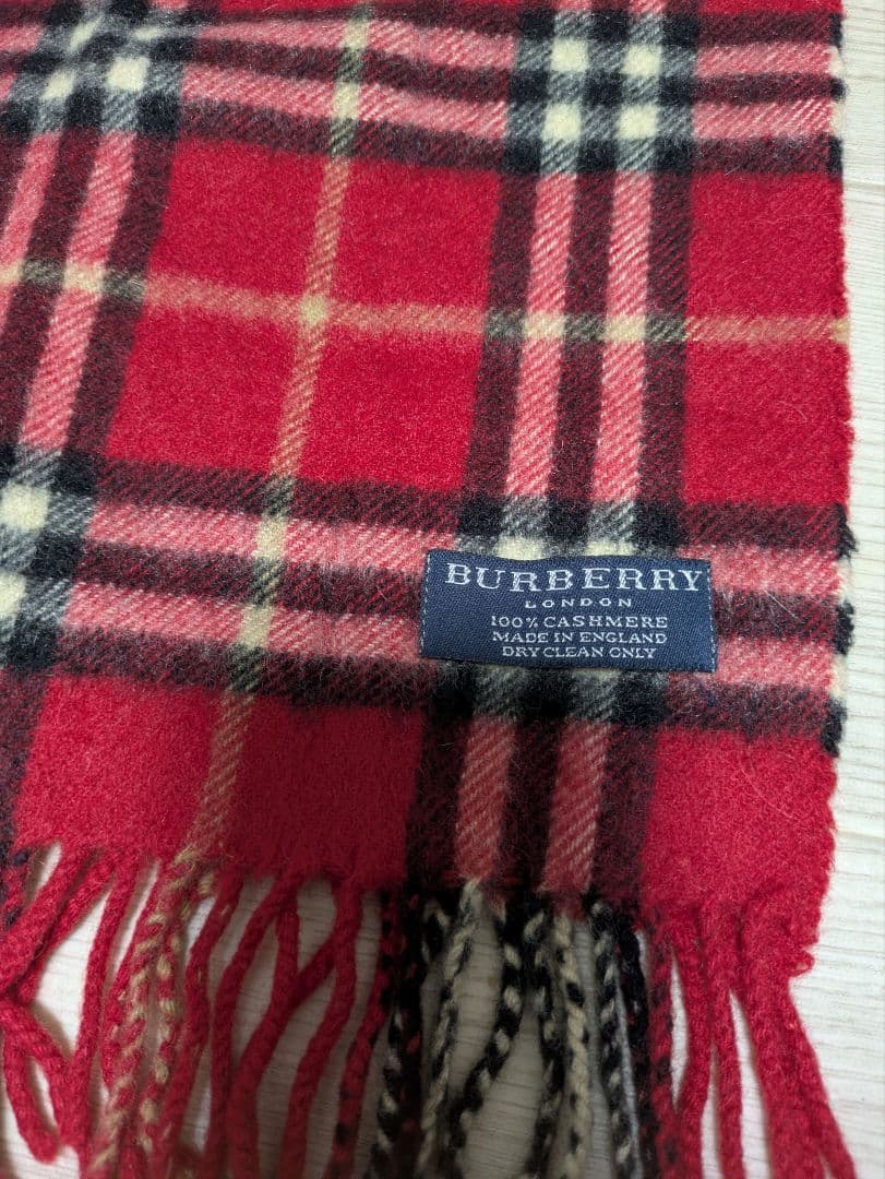 暖かい高級BURBERRY 赤 チェック柄 マフラー