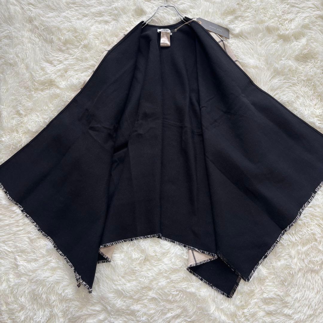 PLAIN PEOPLE✨新品タグ付き　ポンチョ　バイカラー　格子柄　フリンジL