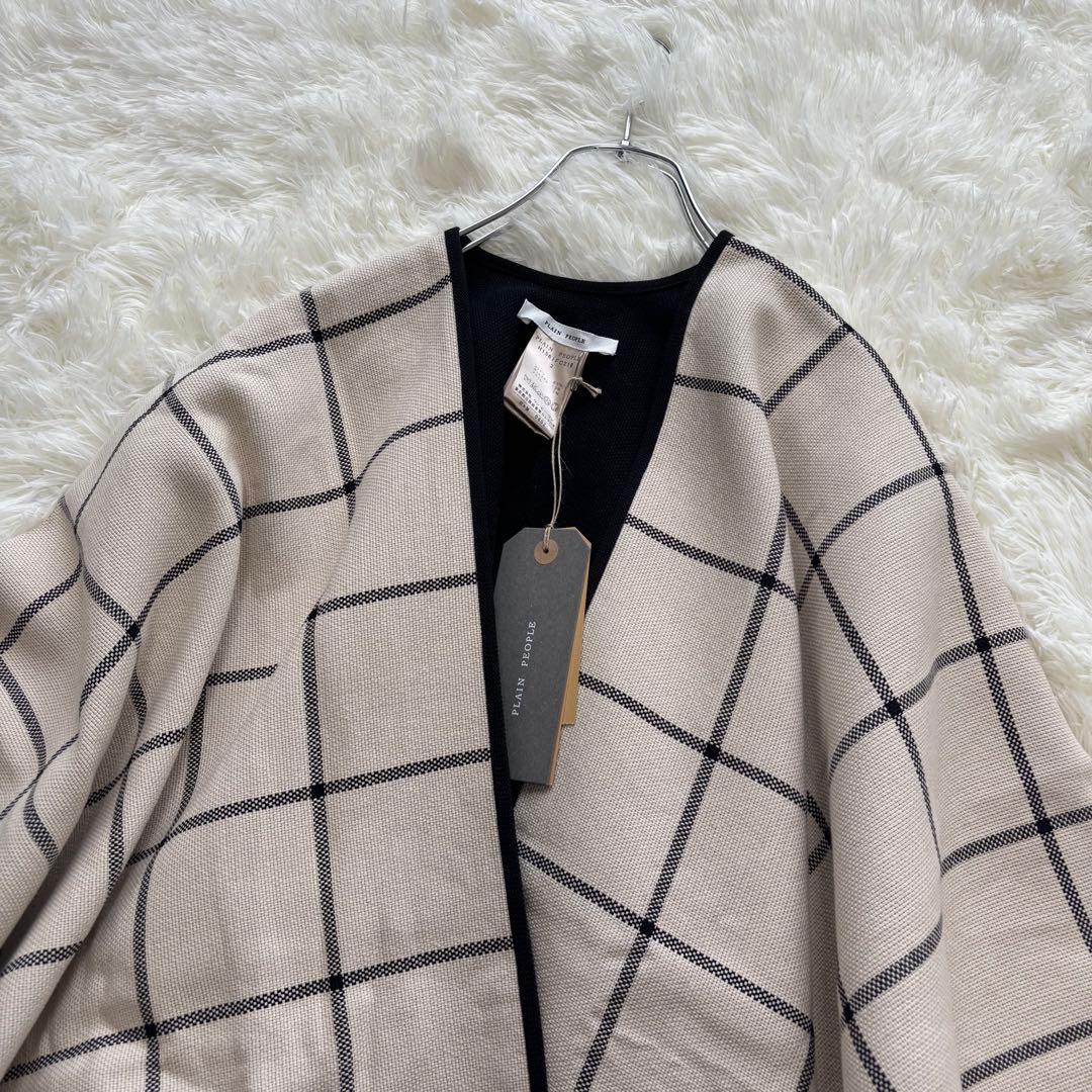 PLAIN PEOPLE✨新品タグ付き　ポンチョ　バイカラー　格子柄　フリンジL