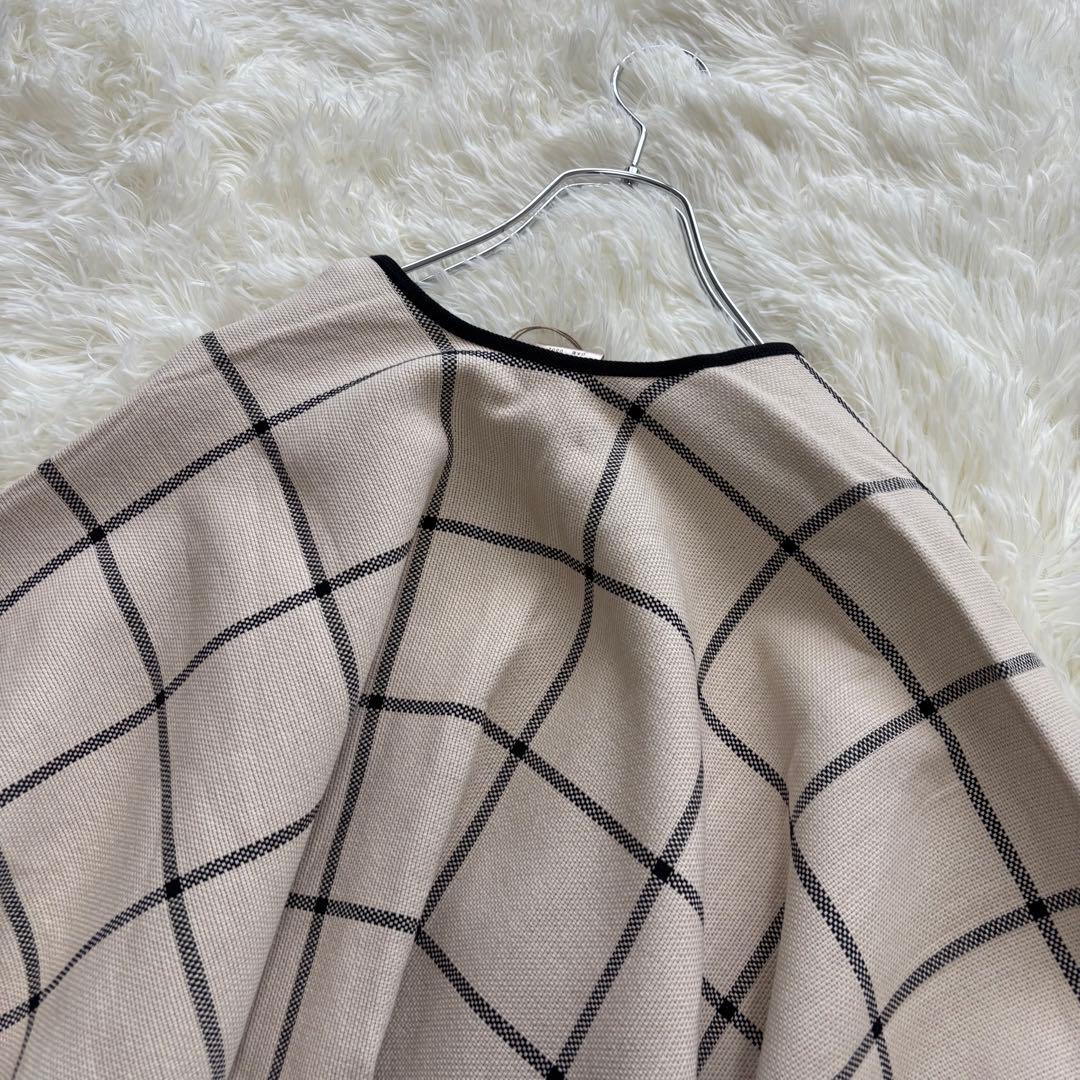 PLAIN PEOPLE✨新品タグ付き　ポンチョ　バイカラー　格子柄　フリンジL