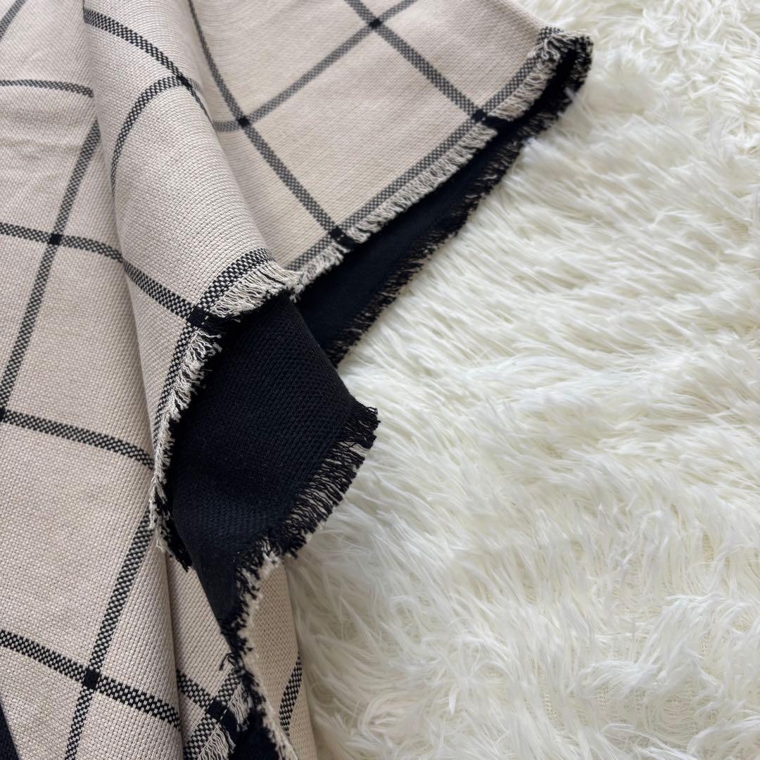 PLAIN PEOPLE✨新品タグ付き　ポンチョ　バイカラー　格子柄　フリンジL