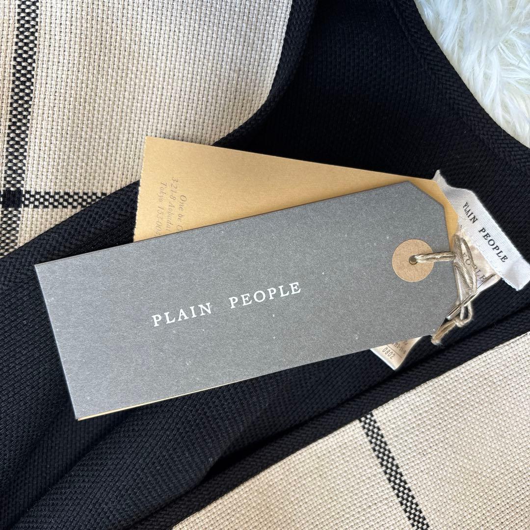PLAIN PEOPLE✨新品タグ付き　ポンチョ　バイカラー　格子柄　フリンジL