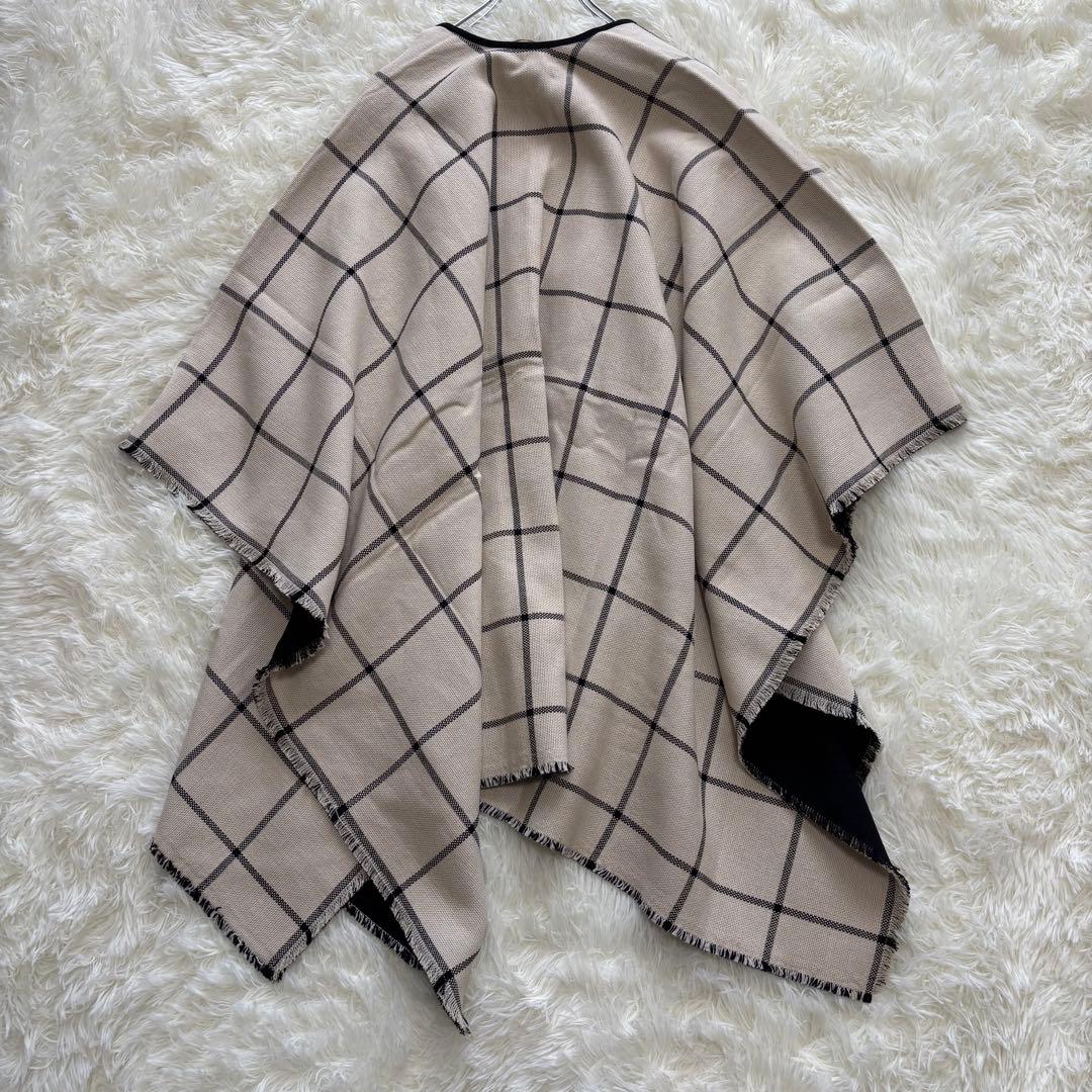 PLAIN PEOPLE✨新品タグ付き　ポンチョ　バイカラー　格子柄　フリンジL