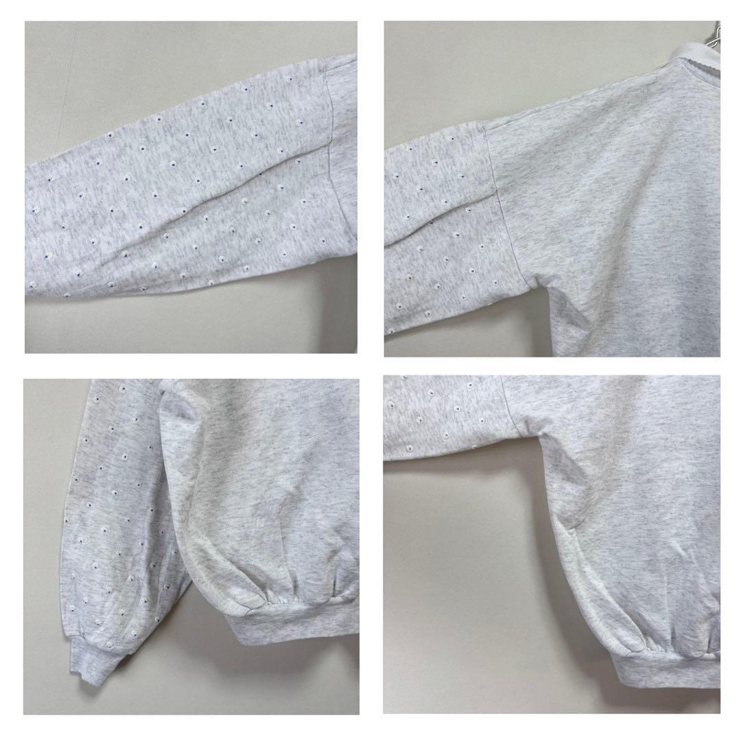 USAvintageアメリカ古着発泡プリントくまちゃんりんごお花襟付きスウェット