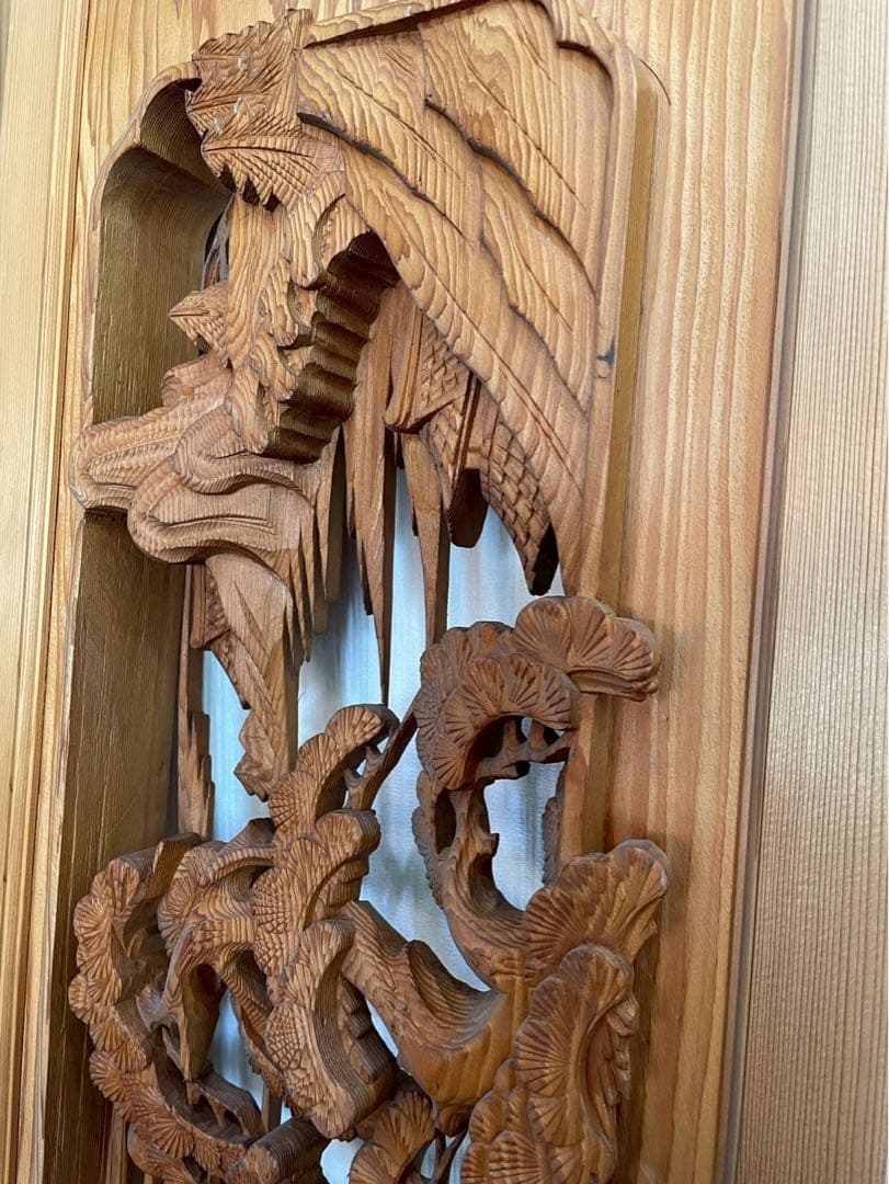 欄間　二枚組　木彫り　彫刻　松