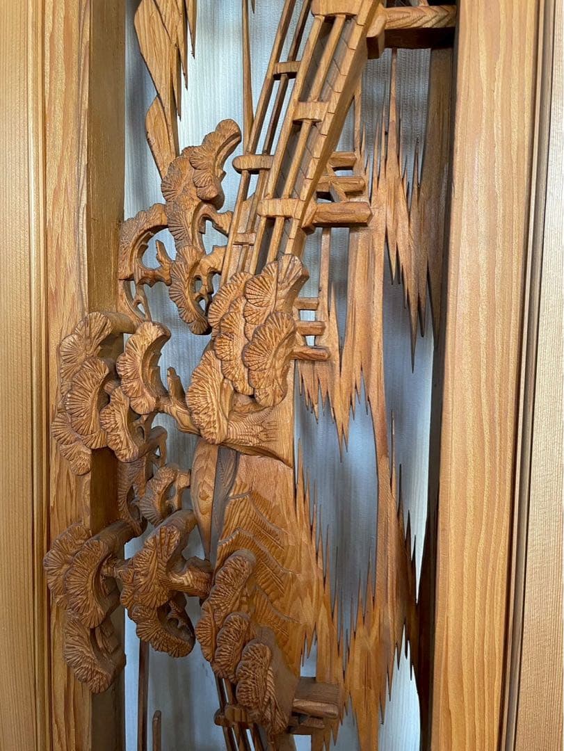 欄間　二枚組　木彫り　彫刻　松