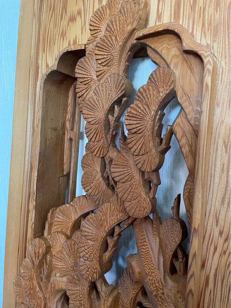 欄間　二枚組　木彫り　彫刻　松