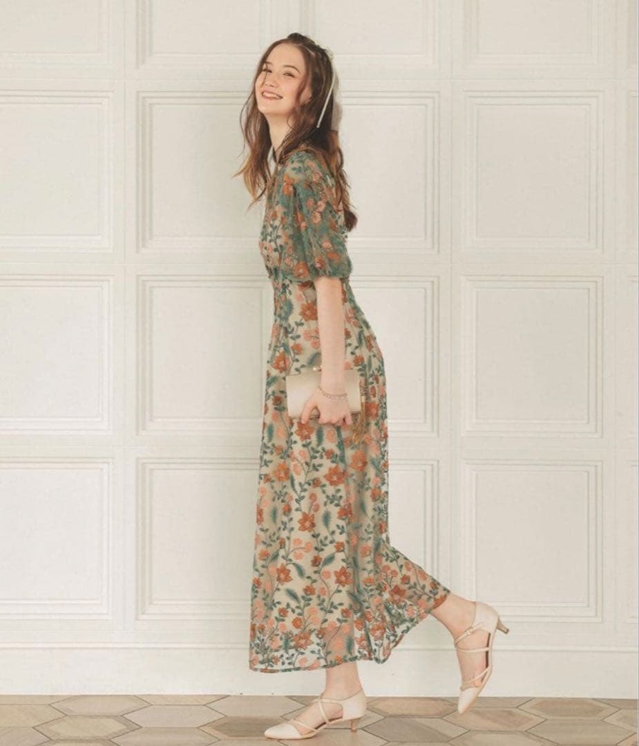 【新品タグ付き】Dorry Doll ブルーミーフラワードレス　オレンジ　M