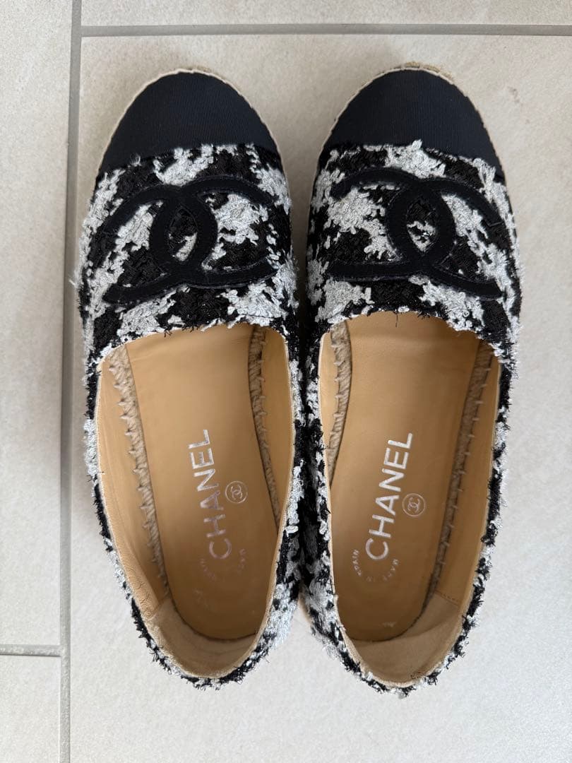 CHANEL エスパドリーユ シューズ 黒・白・銀