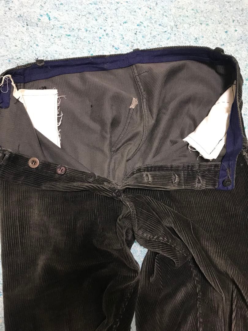 40s ブラック フェード 太畝 黒コーデュロイ ワークパンツ フランス ユーロ