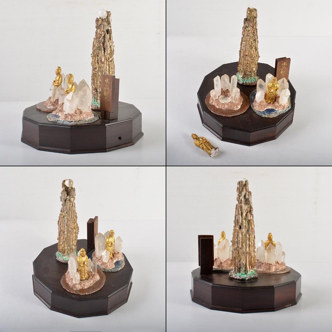 仏教美術　銅塗金　銀滴装飾　水晶観音像　仏像　置物　唐木台付　D　R6075C