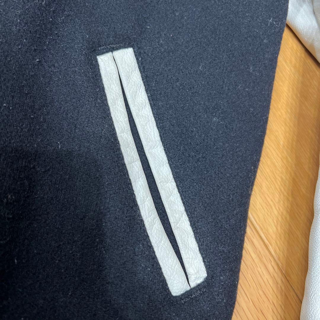 Champion スタジャン ブラック/ホワイト Lウール➕牛革