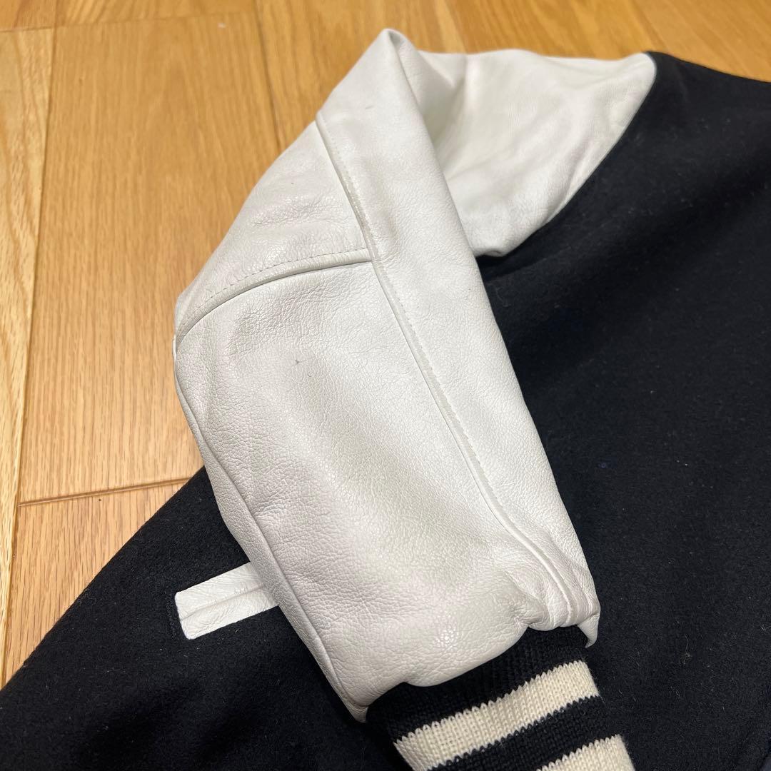 Champion スタジャン ブラック/ホワイト Lウール➕牛革