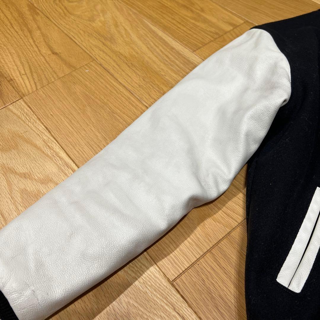 Champion スタジャン ブラック/ホワイト Lウール➕牛革