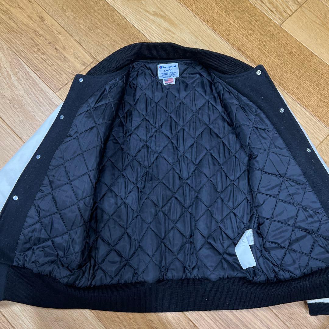 Champion スタジャン ブラック/ホワイト Lウール➕牛革