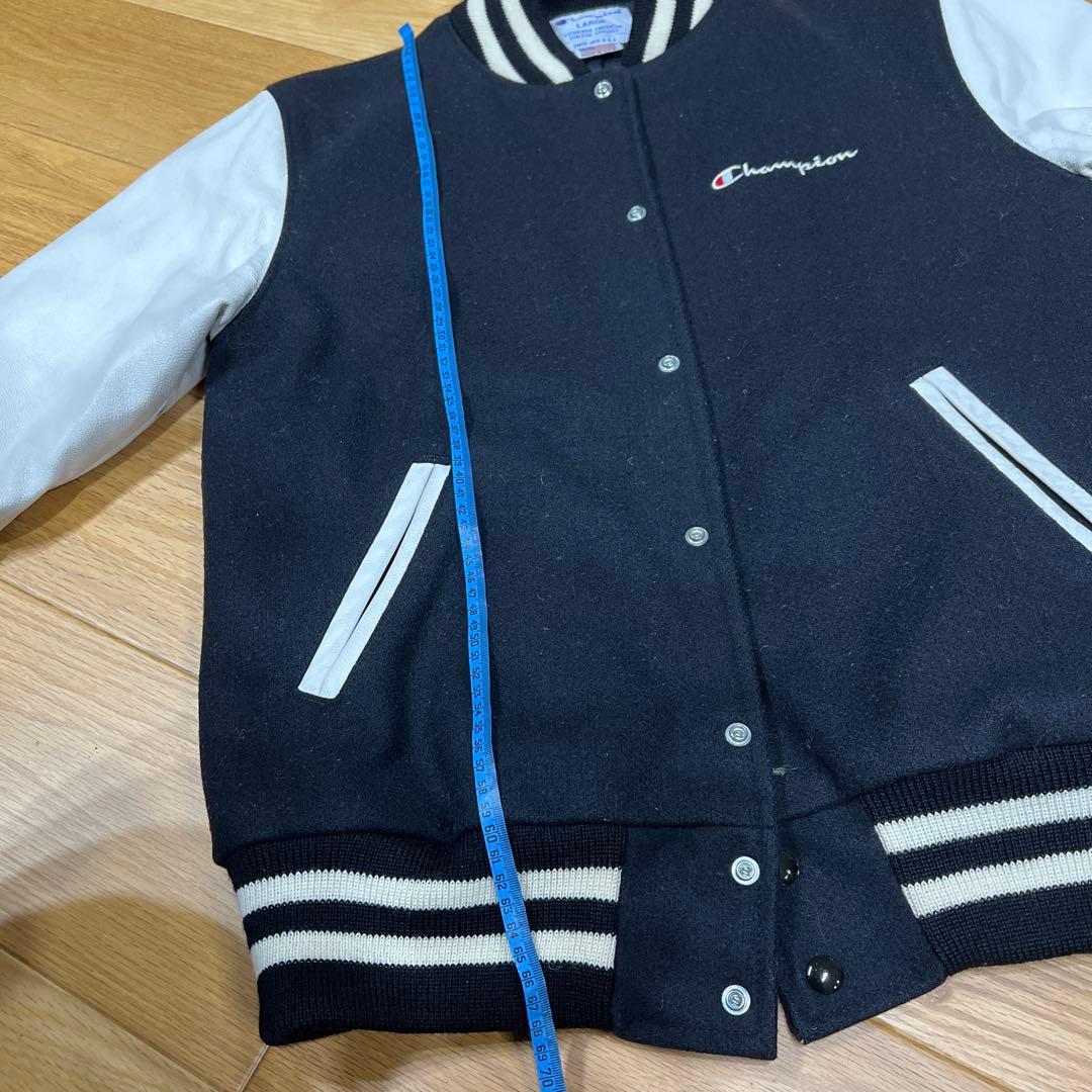 Champion スタジャン ブラック/ホワイト Lウール➕牛革