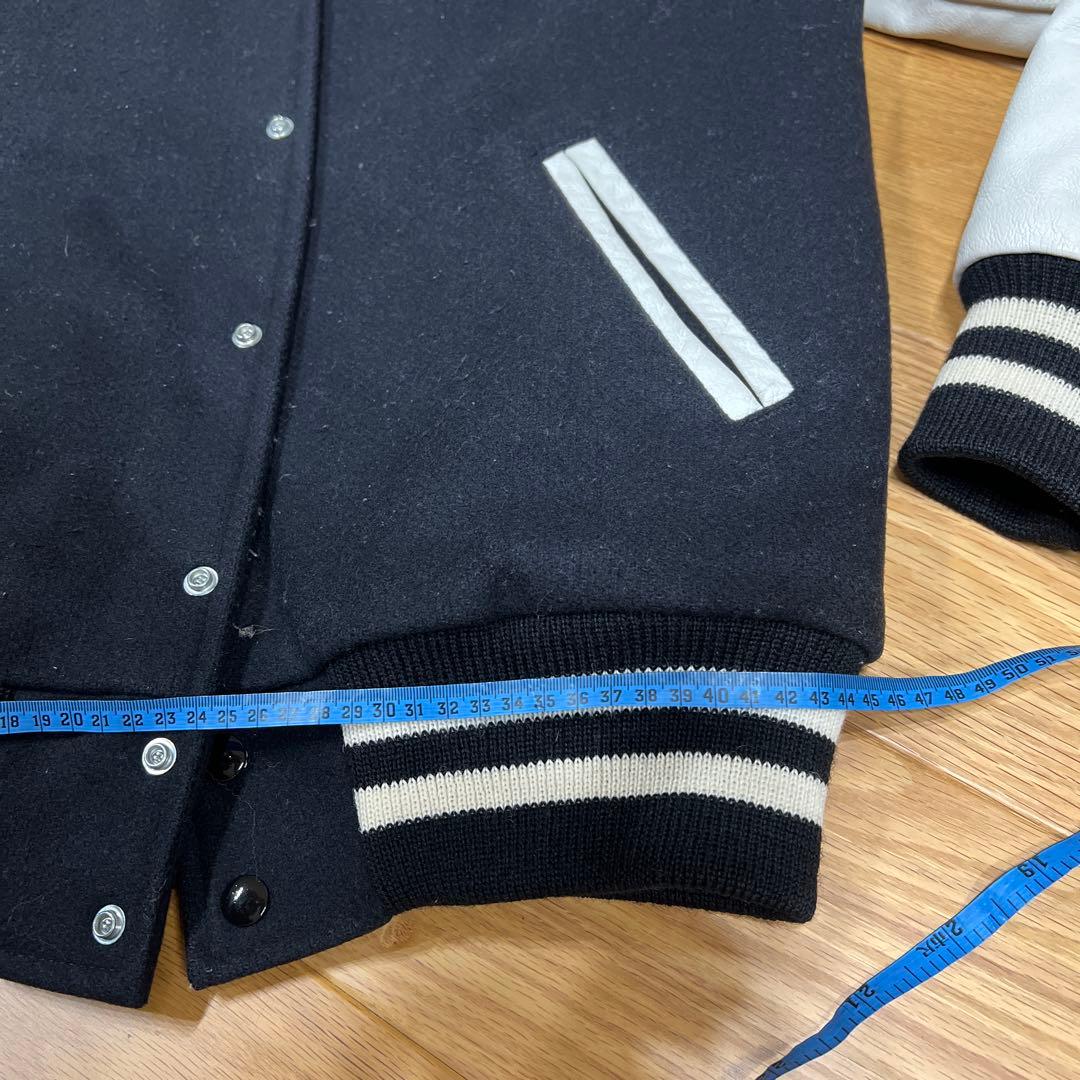 Champion スタジャン ブラック/ホワイト Lウール➕牛革