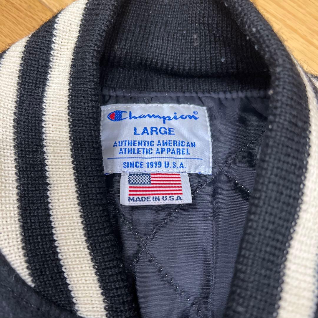 Champion スタジャン ブラック/ホワイト Lウール➕牛革