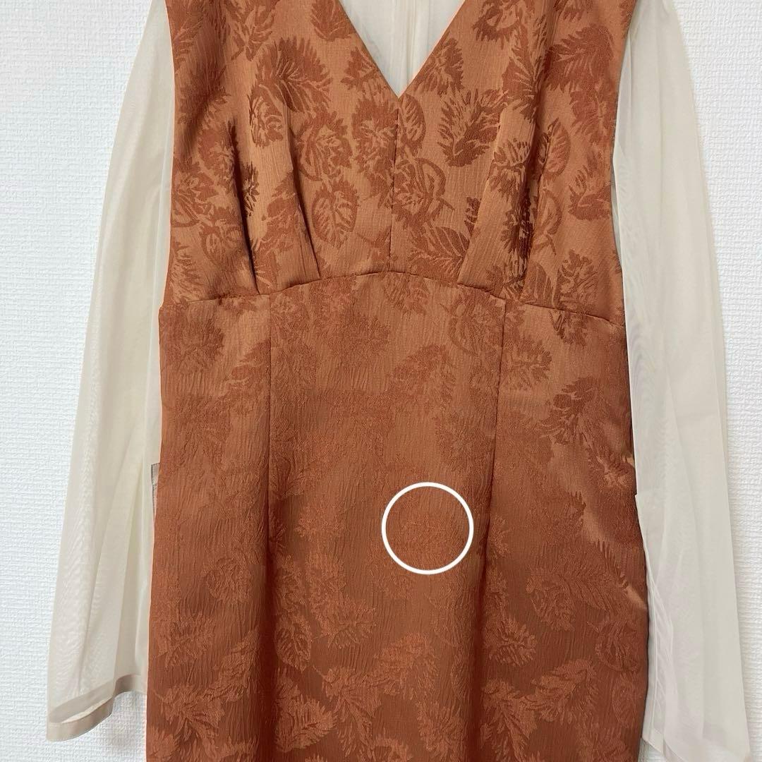 美品　人気　エメ　チュールブラウス付きジャカードIラインパーティードレス　L