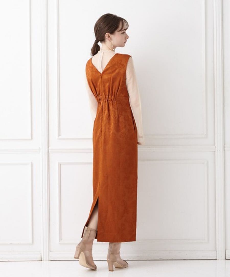 美品　人気　エメ　チュールブラウス付きジャカードIラインパーティードレス　L