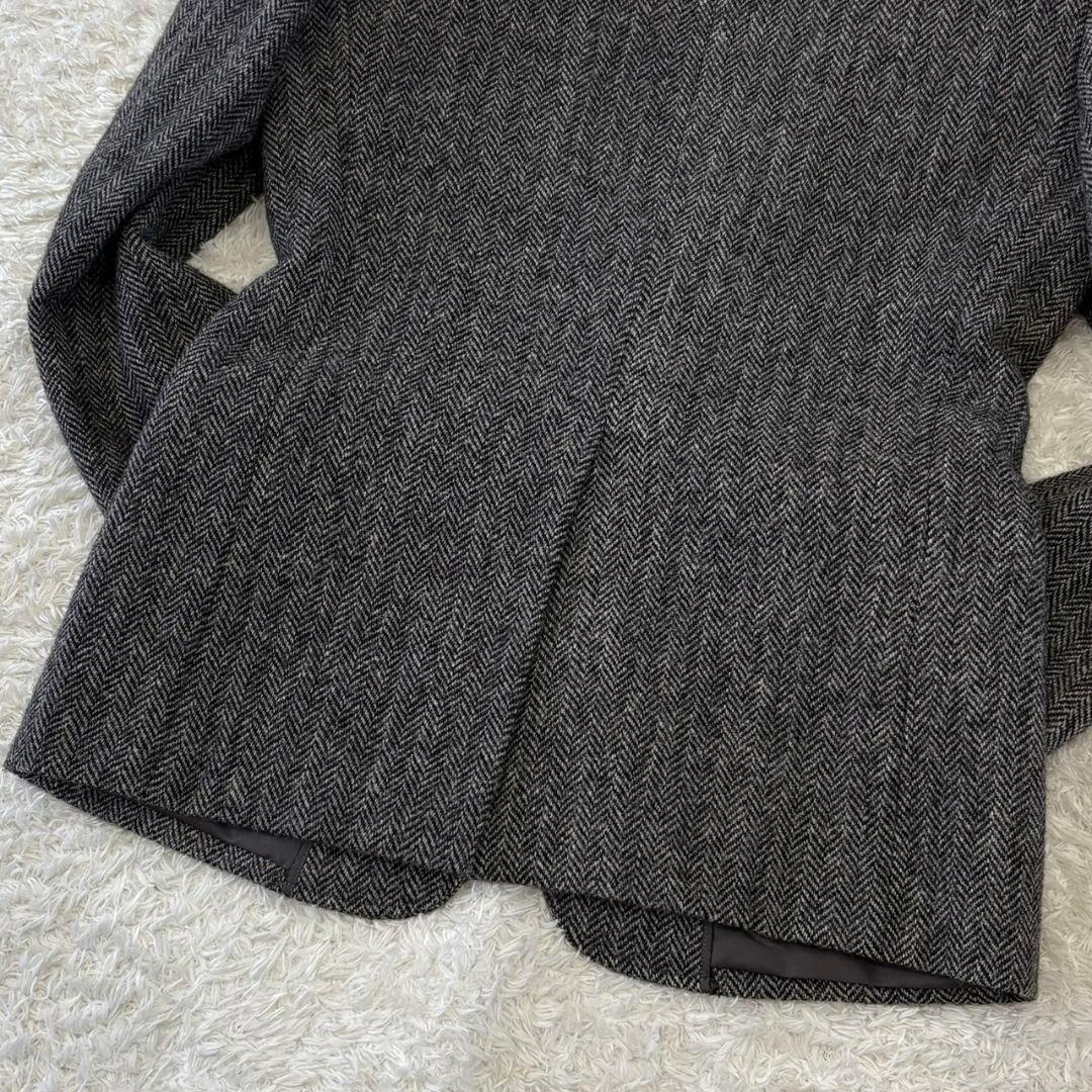 ハリスツイード テーラードジャケット 総柄 ヘリンボーン L チャコールグレー