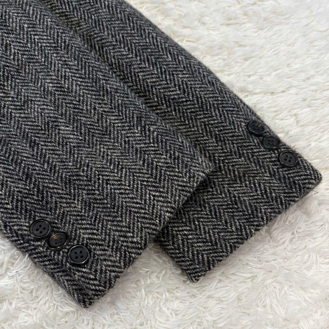 ハリスツイード テーラードジャケット 総柄 ヘリンボーン L チャコールグレー