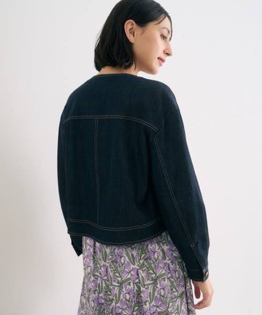 アナイ●極美品●22SS 近年モデル シルク混ノーカラーデニムジップブルゾン M