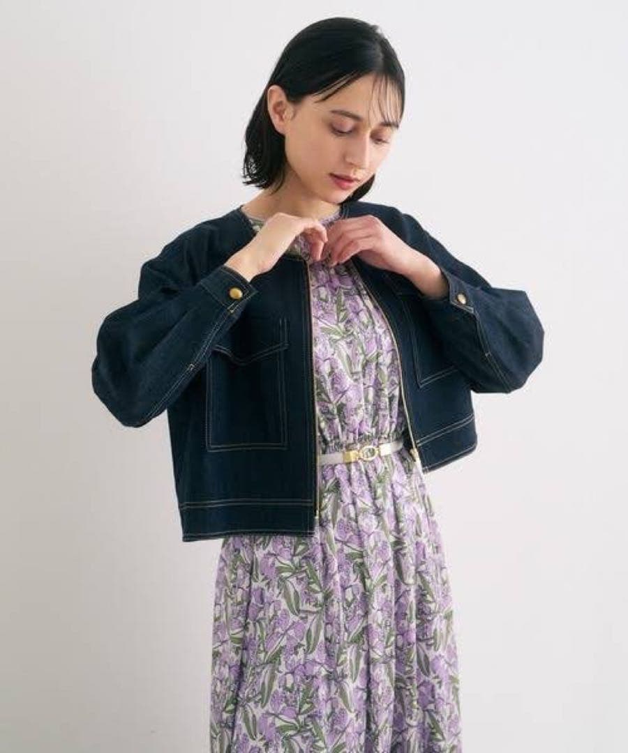 アナイ●極美品●22SS 近年モデル シルク混ノーカラーデニムジップブルゾン M