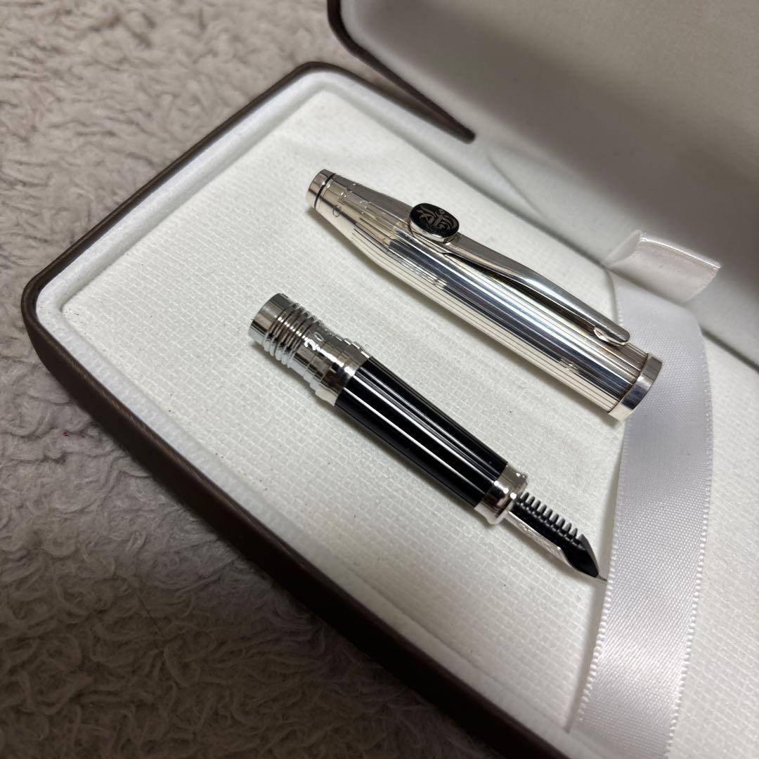 CROSS クロス シルバーカラー　ネイビー　万年筆 18Kペン先　希少