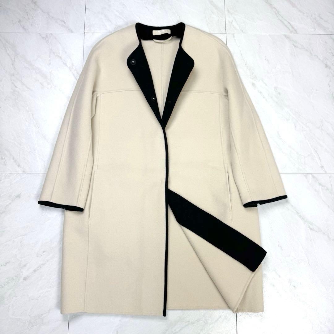 美品 S マックスマーラ クチートアマーノ パイピング ノーカラー ロングコート