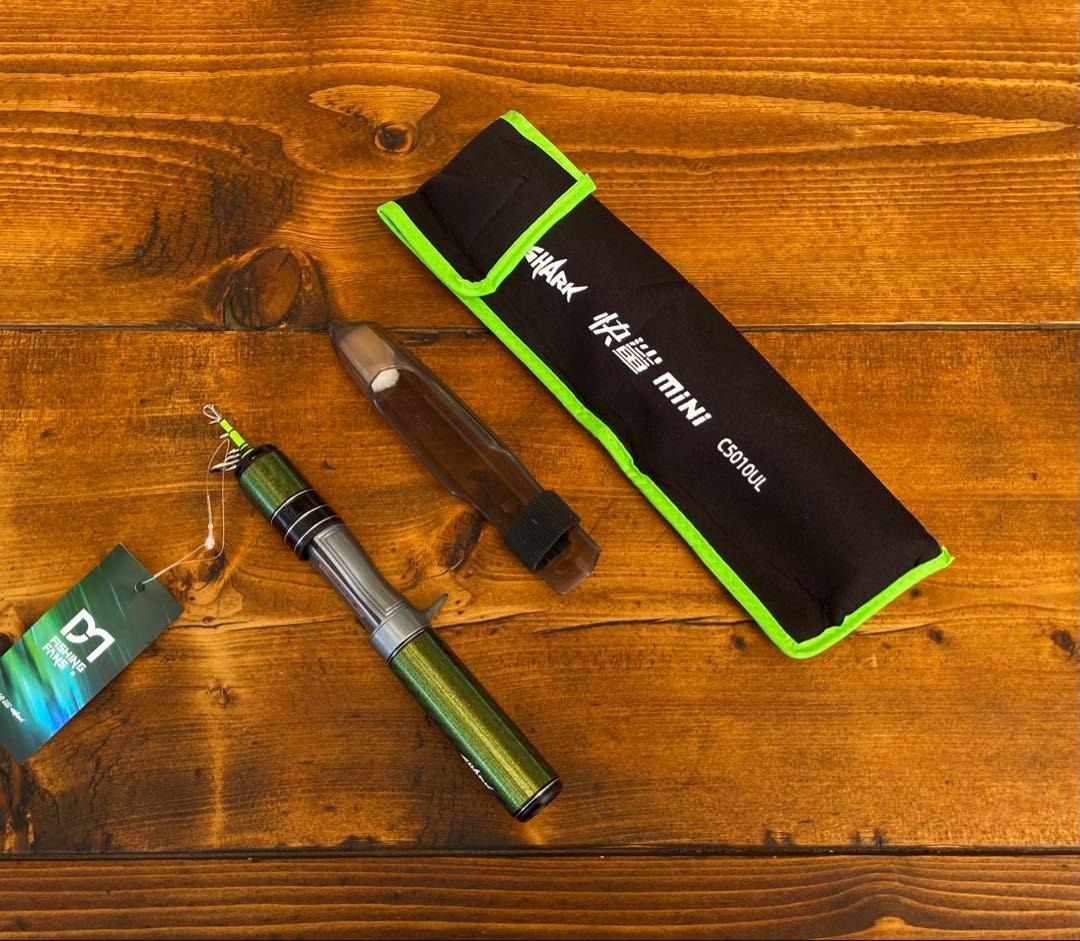 超コンパクト　トラウトロッド　5ft ベイトロッド グリーン　渓流釣り　テレスコ