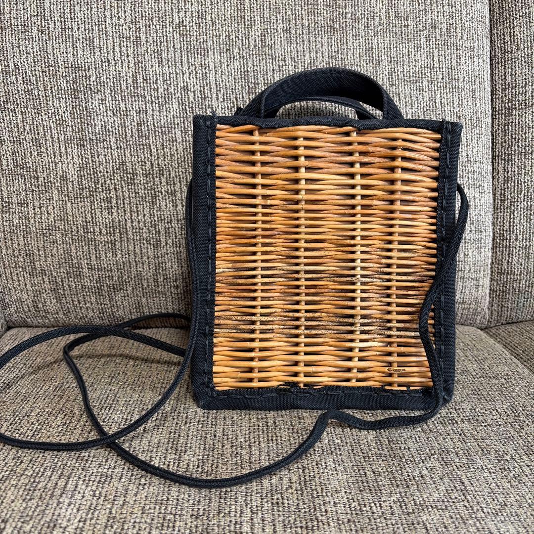 ふくこエバゴス かごバッグ ショルダー 2way ブラック　ステッチ
