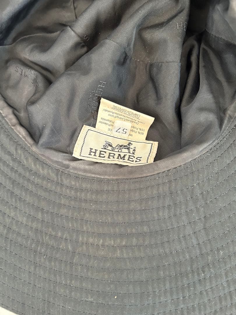 M1207様HERMES ブラック ロゴ付きアウトドアハット 57