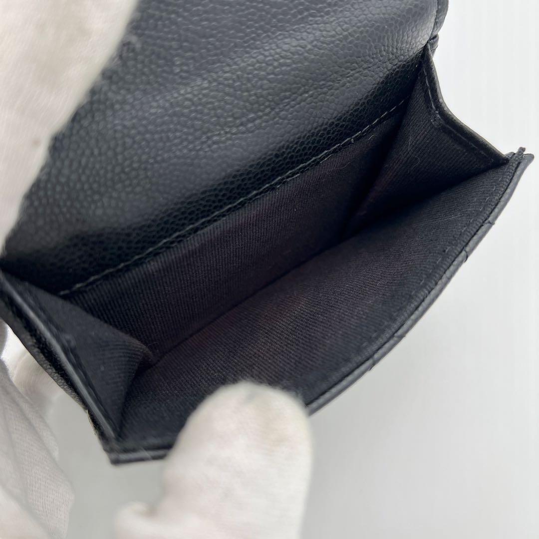 【最高級美品】シャネル マトラッセ キャビアスキン 三つ折り財布 ブラック 黒