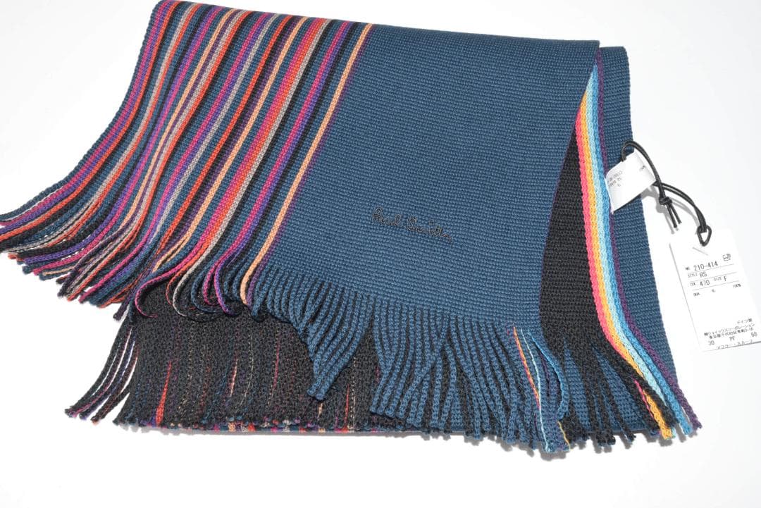 新品☆Paul Smith ダブルフェイス ハーフ ストライプ マフラー 緑＆黒