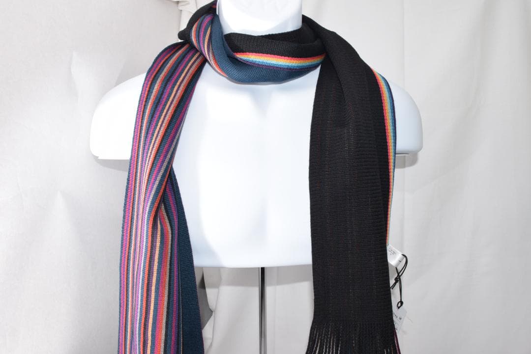 新品☆Paul Smith ダブルフェイス ハーフ ストライプ マフラー 緑＆黒