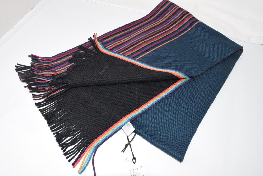 新品☆Paul Smith ダブルフェイス ハーフ ストライプ マフラー 緑＆黒