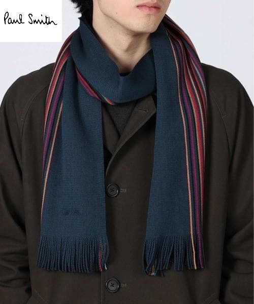 新品☆Paul Smith ダブルフェイス ハーフ ストライプ マフラー 緑＆黒